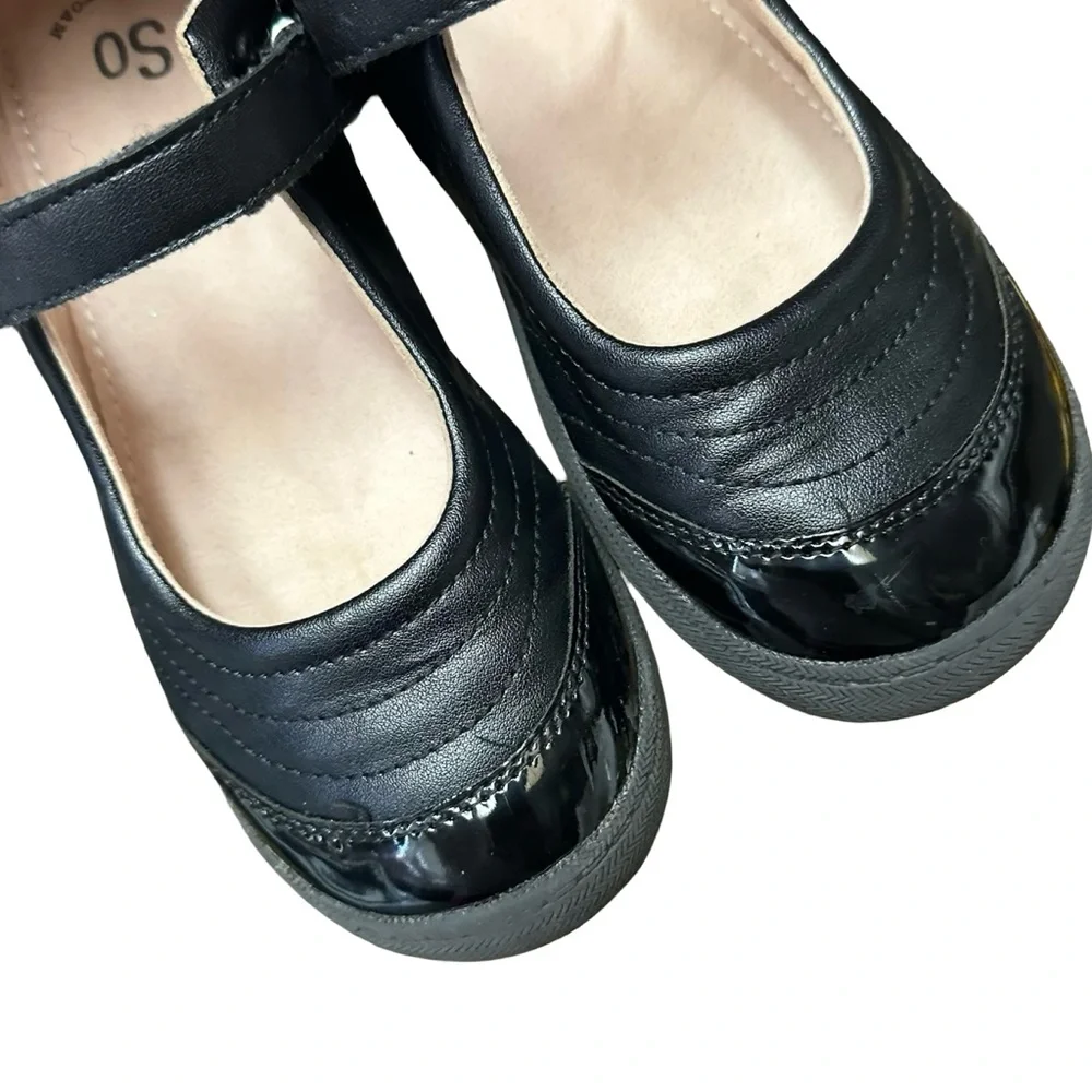 SO Size 3 Girls Black Violin Flats Mary Faux leather  Janes Flats shoes